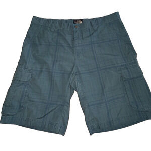 The North Face Men’s Cargo Shorts Size 38 Blue Plaid Outdoor Hiking Pockets